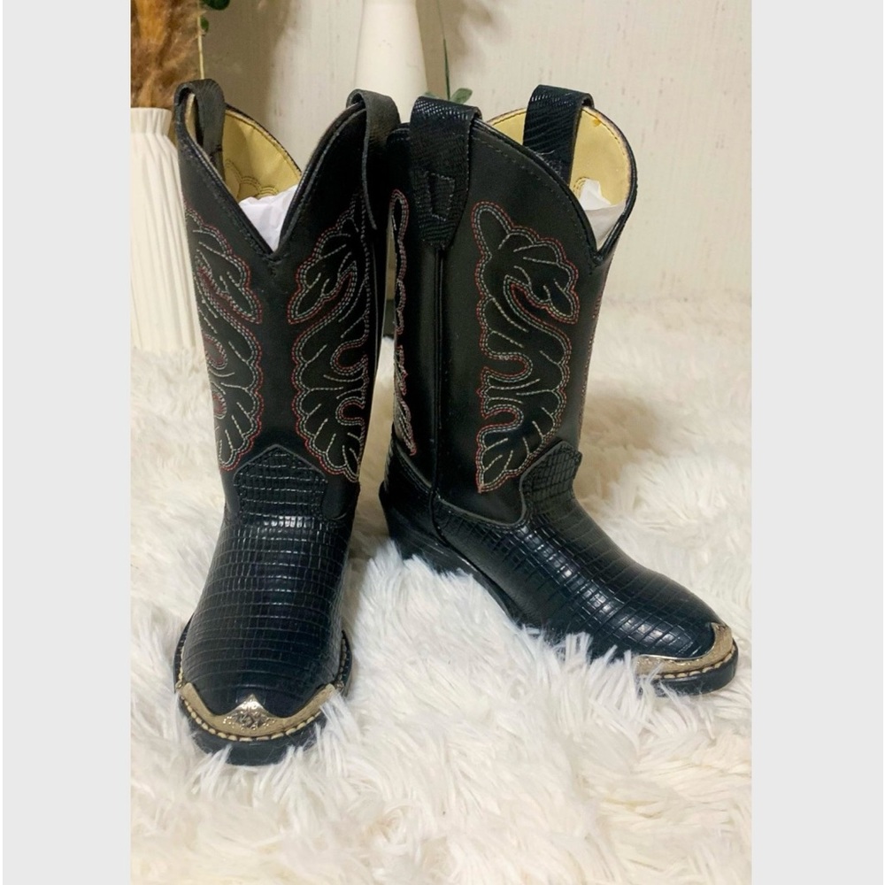 *REWARD* *PLEASE share*  Texas Kid's Toddler Black Lizard Croc Cowboy Boots - Picture 2 of 3